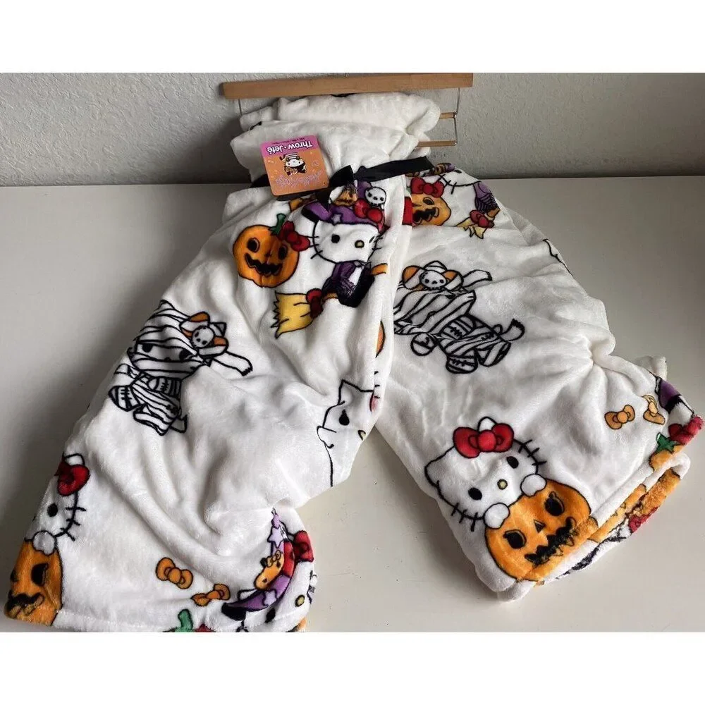 2 Pack Hello Kitty Halloween Throw Blanket Witch Broom Ghost Mummy Pumpkin NEW